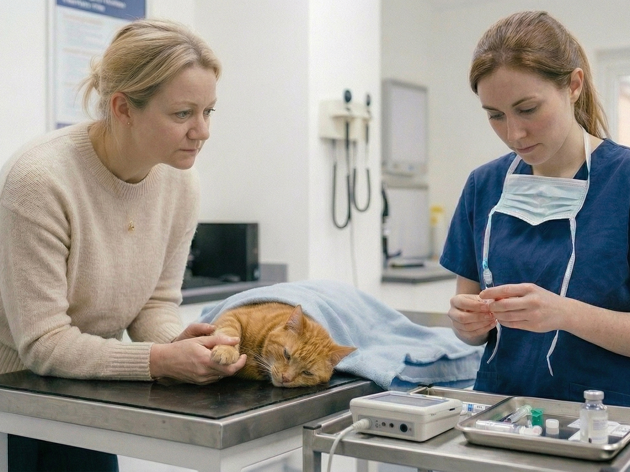 veterinārārsts gatavo preparātu dzīvnieka eitanāzijas procedūrai