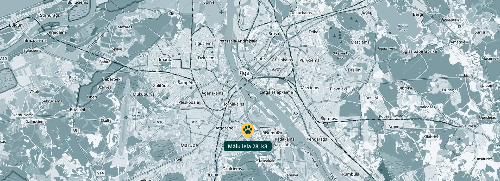 Google Maps, kurā redzama Pet Goodbye Services atrašanās vieta